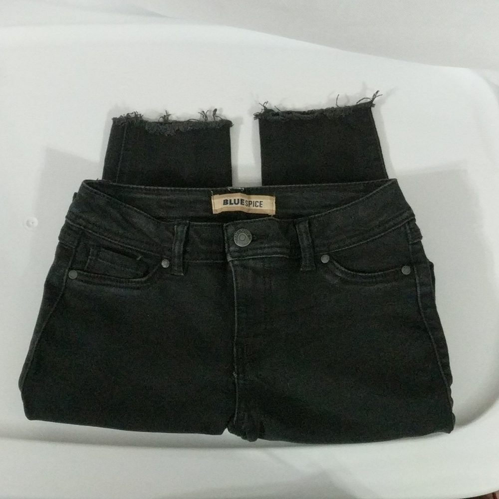 Blue Spice Black Skinny Raw Hem Jeans - sz 1 - 25" inseam